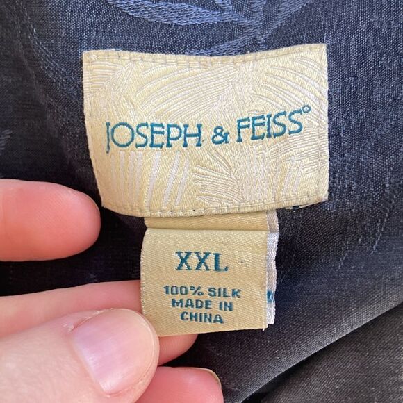 Joseph & Feiss Navy Blue Foliage Leaf Print 100% Silk Button Up Shirt Size XXL - Picture 6 of 7